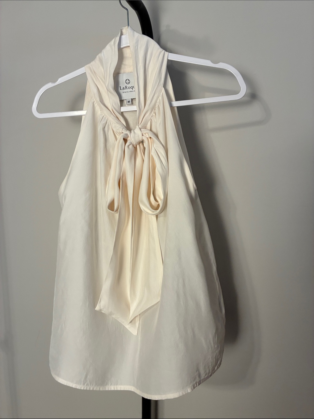 Laroque Reagan Silk White Sleeveless Top With Tie Neck Medium